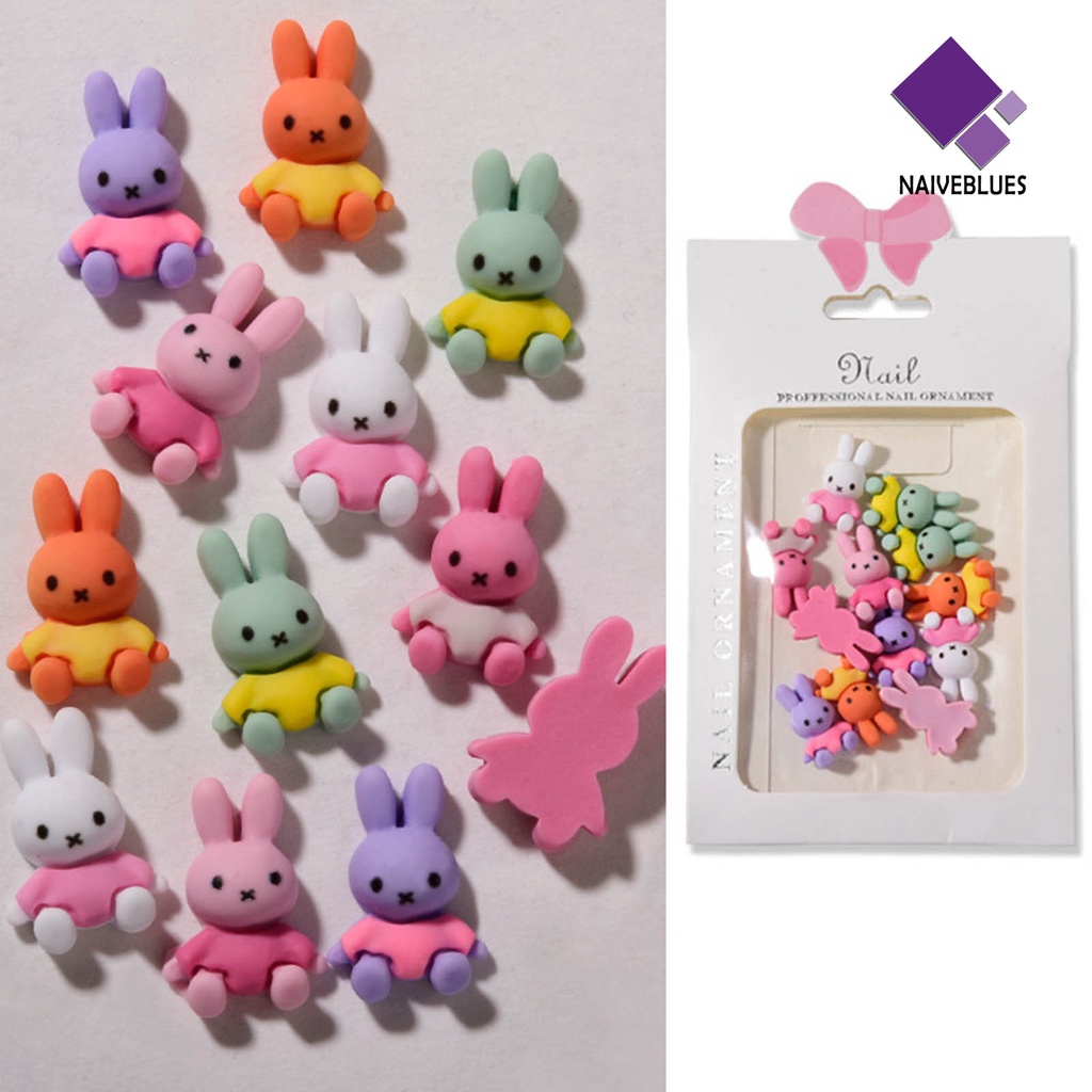 Naiveblue &gt; 12Pcs / Set Hiasan Kuku Motif Kartun Beruang / Bunga Bahan Resin Untuk Nail Art / Manicure DIY