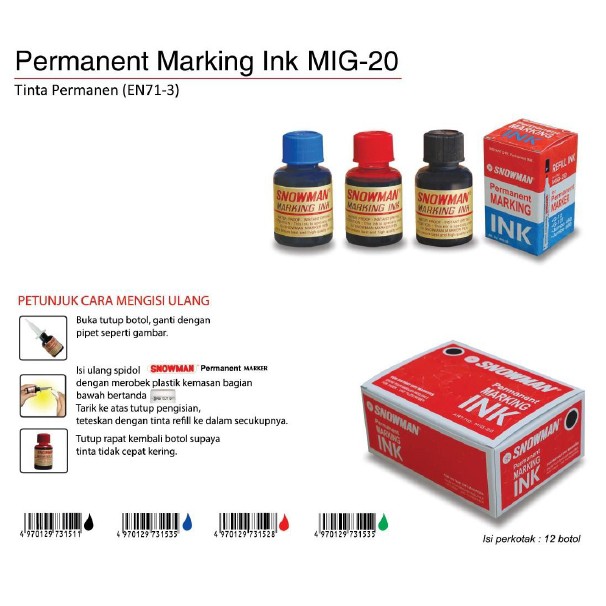 Tinta Spidol Snowman Permanen MIG-20 / Tinta Refill Spidol / Snowman Marking Ink 108