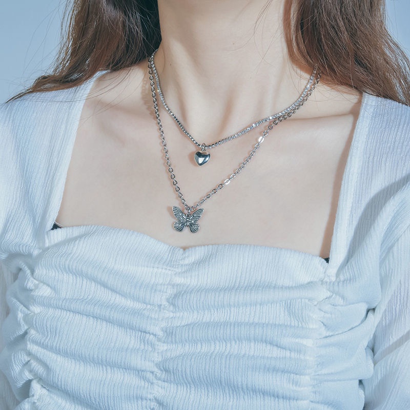 Butterfly Kalung Choker Rantai Desain Kupu-Kupu Hati Untuk Wanita