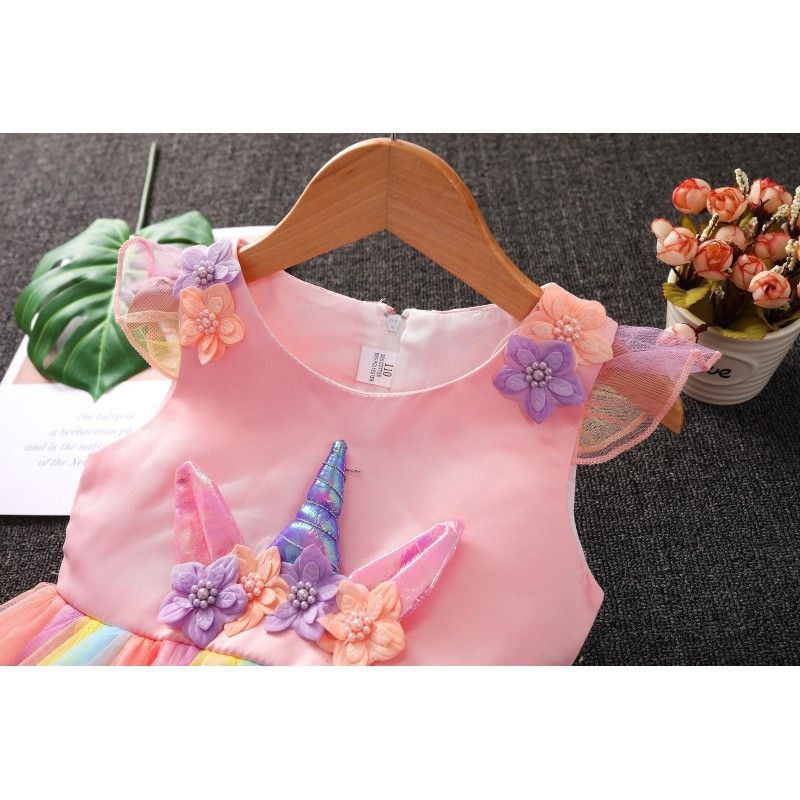 Gaun Pelangi Anak Kuda poni Dress pelangi  Dress tutu pelangi anak motif unicorn costum