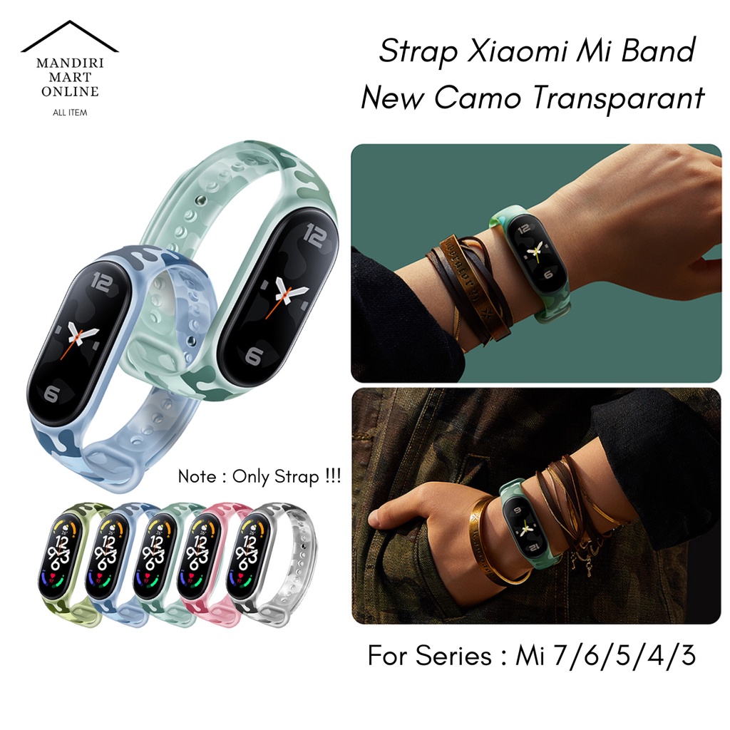 Strap New Camouflage Transparan Xiaomi Mi band 7 6 5 4 3 / Tali Miband 3/4/5/6/7 Transparan Camouflage