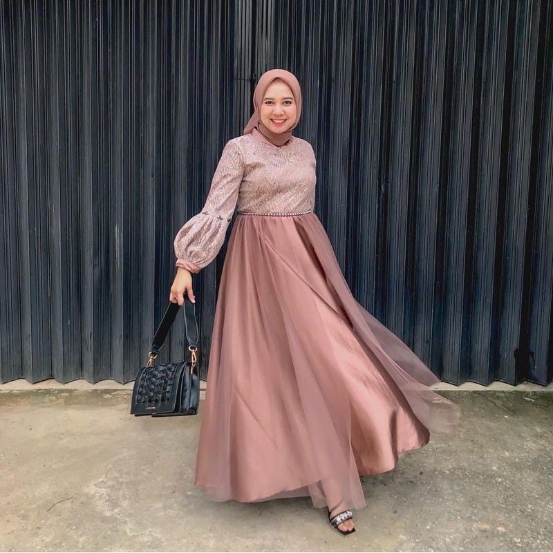 ARUMI DRESS LENGAN BALON | DRESS KONDANGAN | DRESS WISUDA | SANDY DRESS BRUKAT | FASHION WANITA