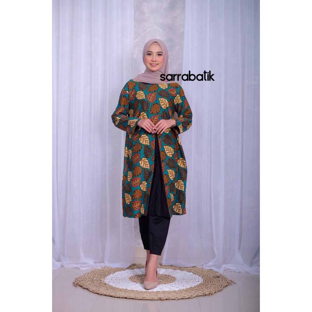 Tunik Sekar Daun Batik Pias Emboss Modern Midi Muslim Kantor Kerja Kondangan Pesta Warna