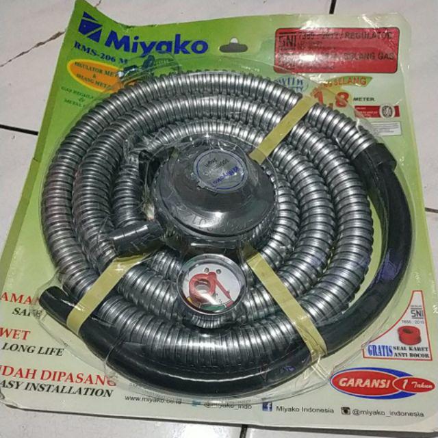 Paket Top Brand Selang Gas Miyako Rms.206.m Selongsong Besi + Regulator Meter Sni Garansi Resmi