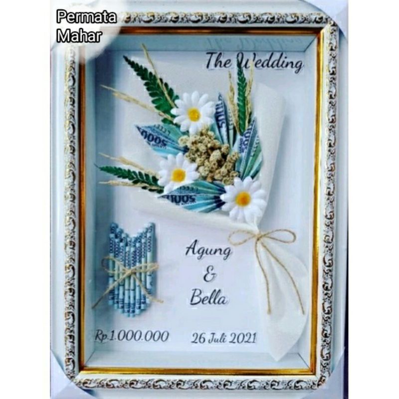 mahar Nikah, Mahar Uang pernikahan, seserahan hantaran, bingkai 3D figura frame