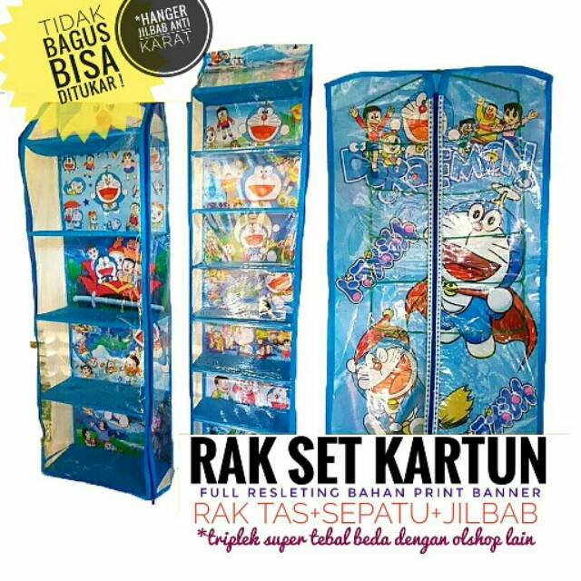 FREE ONGKIR ORGANIZER SET 3in1 KARAKTER BLUE PUSH RAK GANTUNGAN JILBAB SEPATU TAS RESLETING