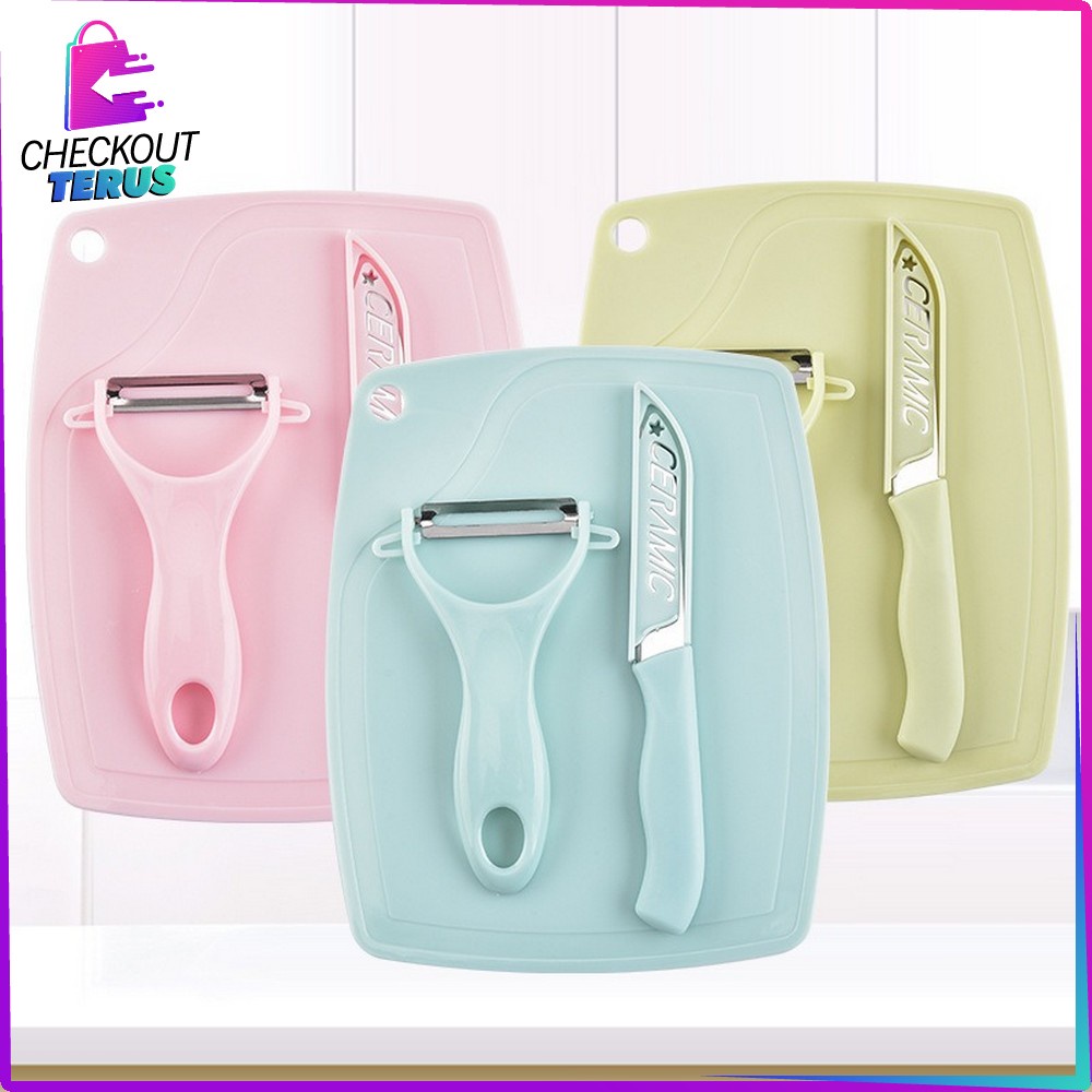 CT C442 Talenan Pisau Pengupas Buah Dan Sayur Pisau Set Keramik 3 in 1 Serbaguna Knife Peeler Fruit Chopping