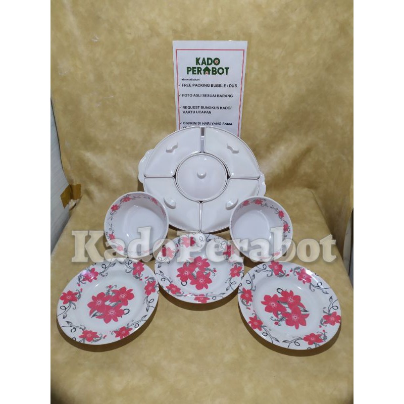 piring prasmanan kembang set- piring mangkok lauk motif kembang