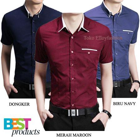 kemeja pria formal putih lengan pendek slimfit korean style kemeja pria kerja kantor casual terbaru