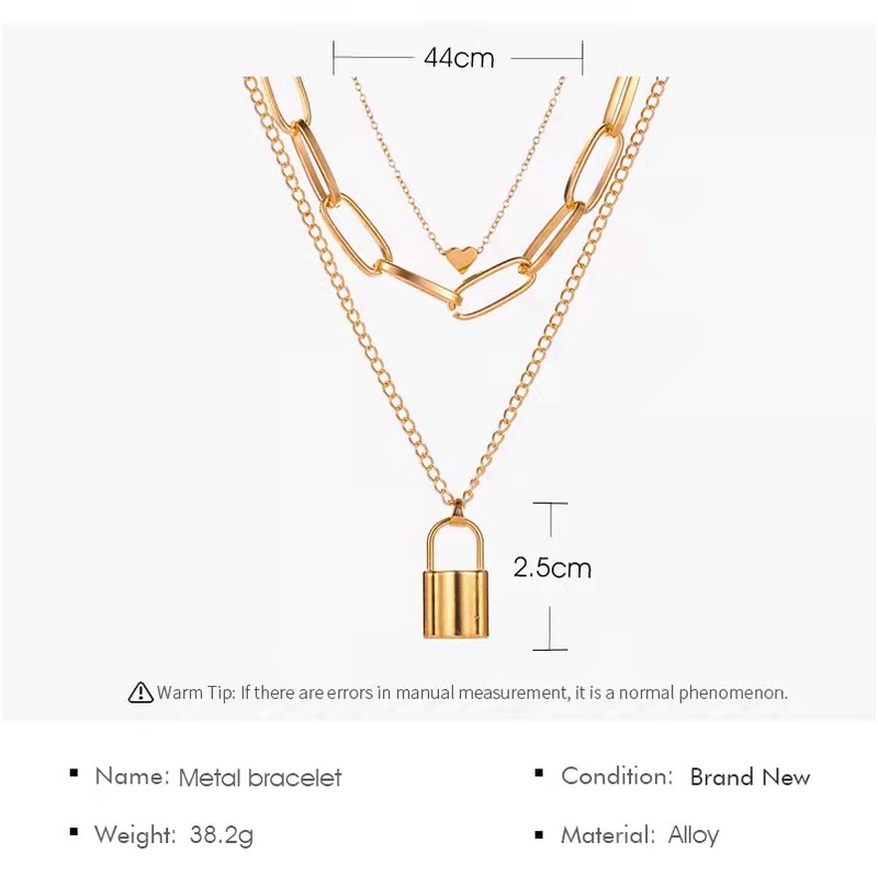 Kalung Multilayer Retro Heart Lock Liontin Kalung Emas Rantai Sweater Necklace Aksesoris