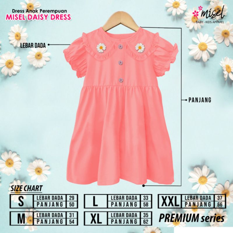 Baju Dress Anak Perempuan Cewek Misel Daisy Korean Style Usia 2 3 4 5 6 7 Tahun