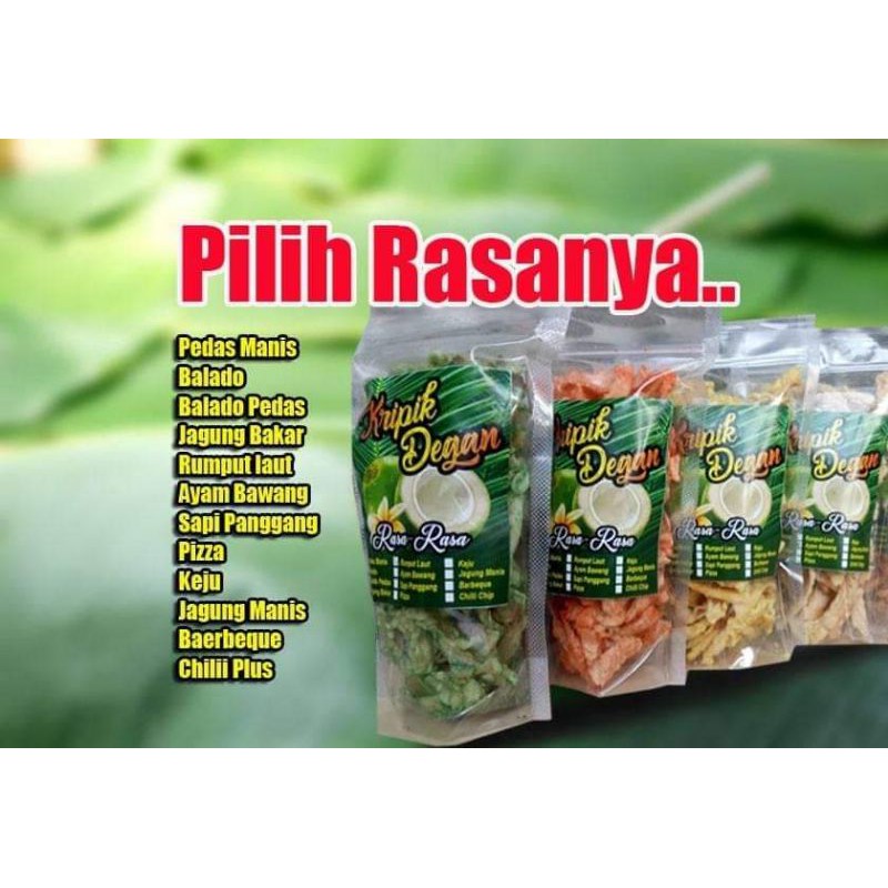 

KERIPIK DEGAN VARIAN RASA / KERIPIK OLAHAN KELAPA MUDA / CEMILAN UNIK KEKINIAN