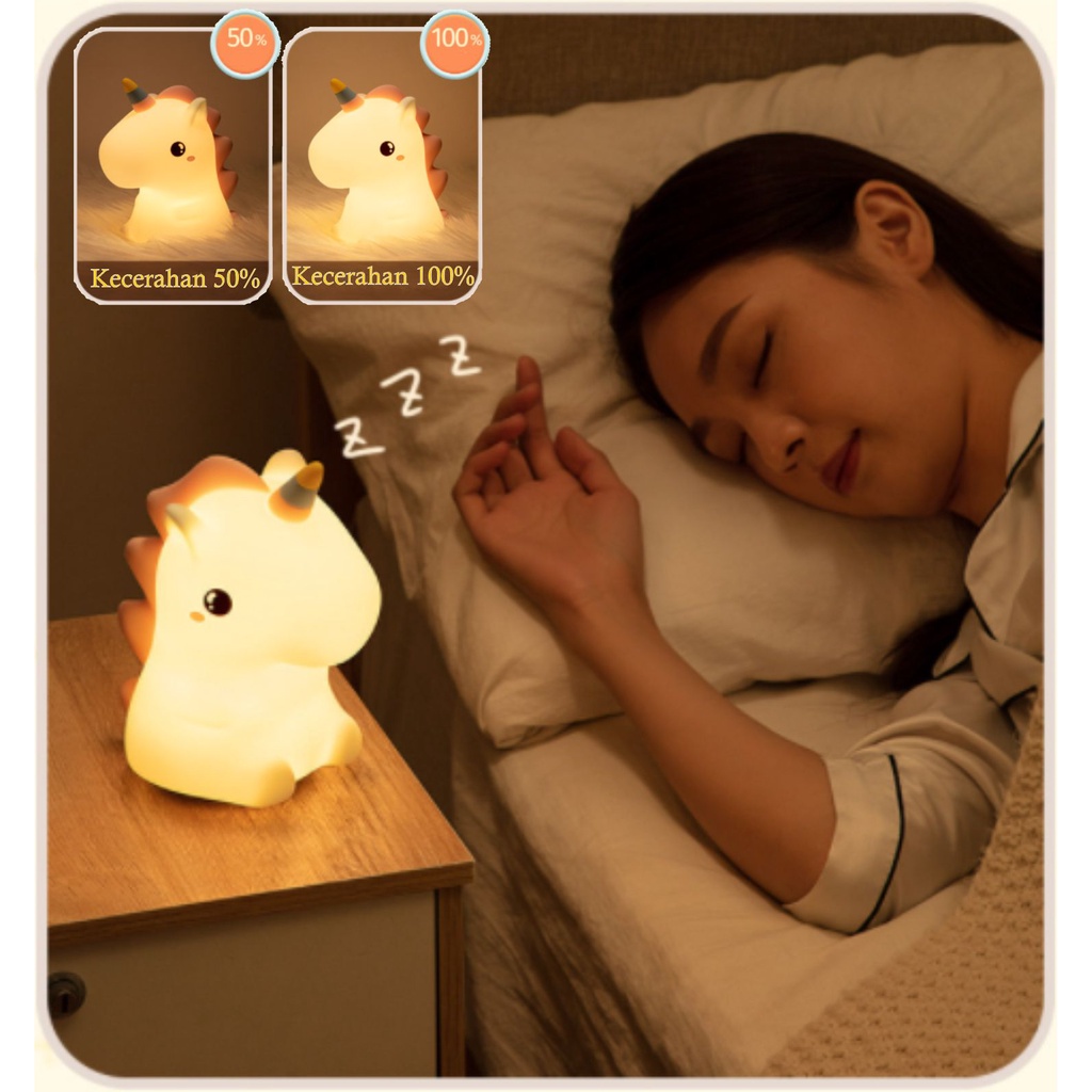 Lampu Tidur Malam Silicone Unicorn Rechargeable Sensor Tap Night Light Lamp