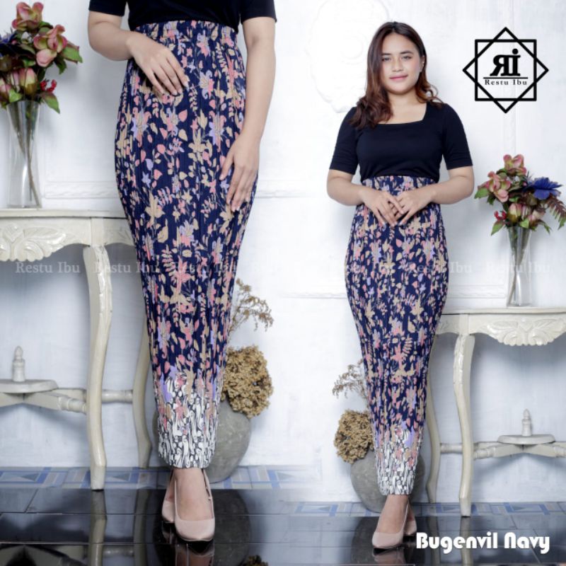 COUPLE KEMEJA BATIK COUPLE ROK BATIK MOTIF BUGENVIL NAVY