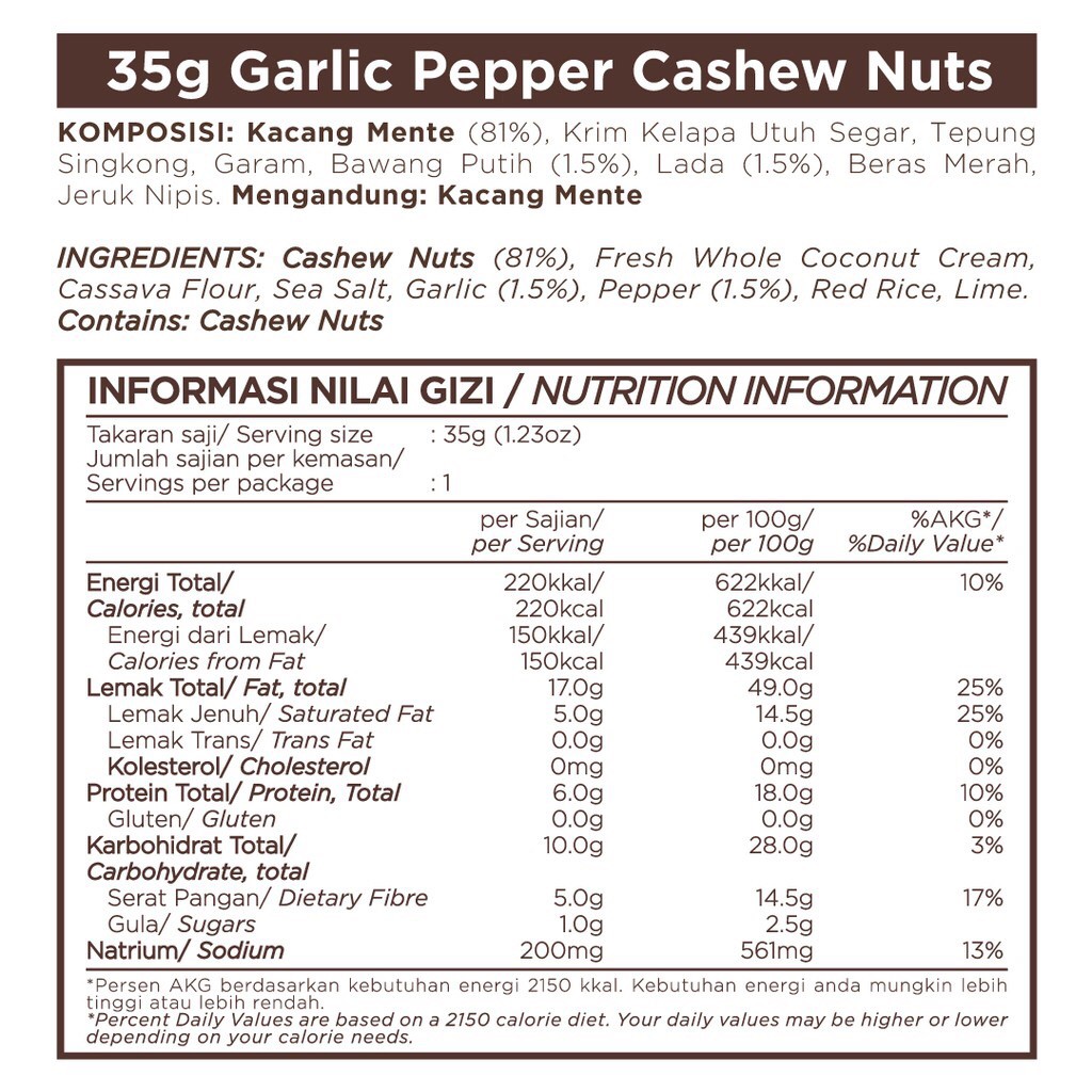 East Bali Cashews - Garlic Pepper Cashew Nuts 35gr - Kacang Mete