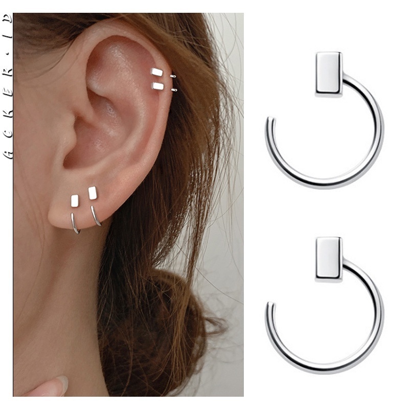 [ACKER] S925 Perak sterling persegi Anting-Anting Sederhana Hadiah Perhiasan Mode Wanita