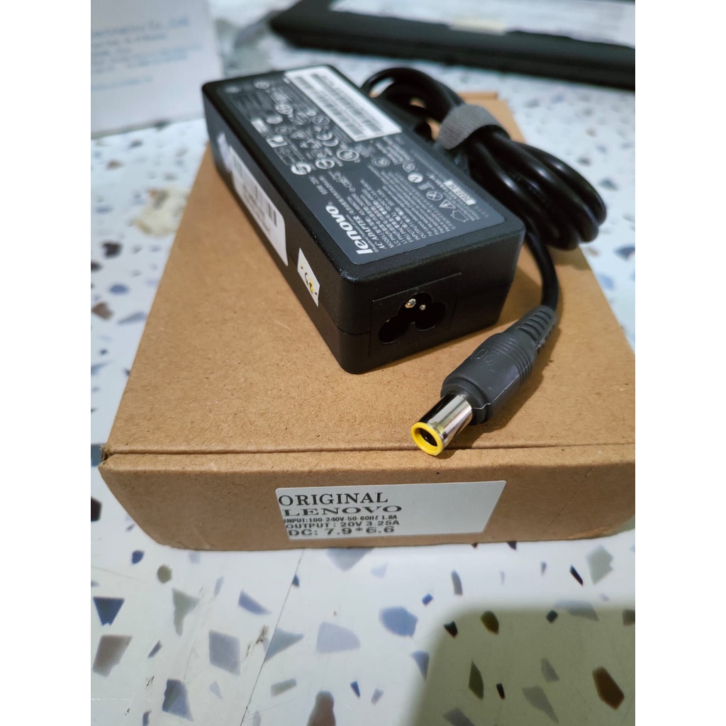 Adaptor Charger+ Kabel Power LENOVO 20V 3,25A (Dc: 7.9*6.6) DC Bulat Pin Jarum Original