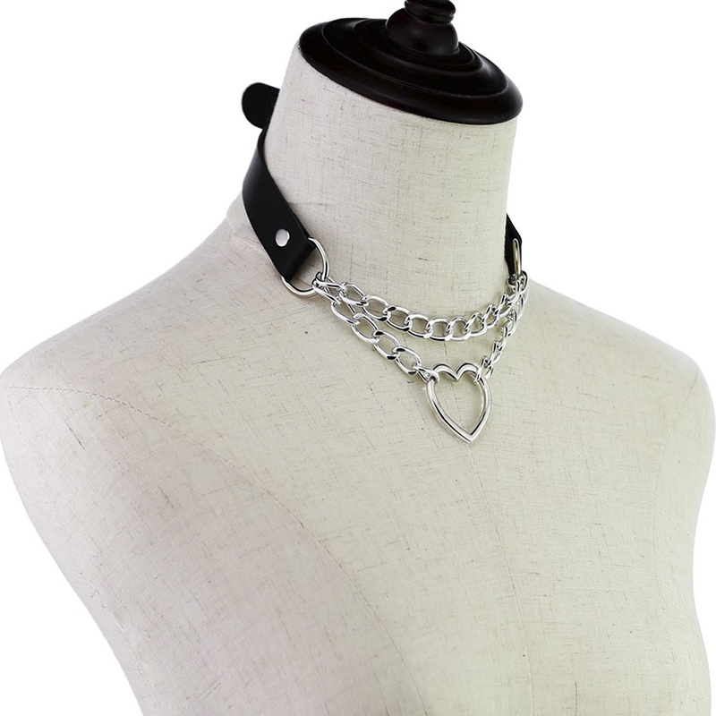 Kalung Choker Bahan Kulit Dengan Liontin Hati Gaya Gothic Punk