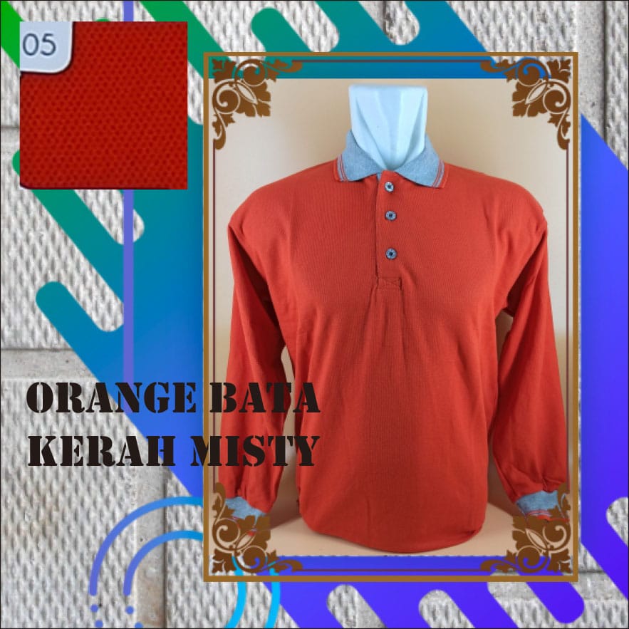 GP Kaos Polo/Polo Shirt/Kaos Kerah/Lakoste Cotton Lengan Panjang/Orange Bata/05