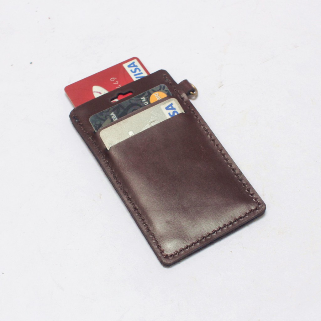 gantungan dompet ID card kulit coklat - tali id card holder - PHID824