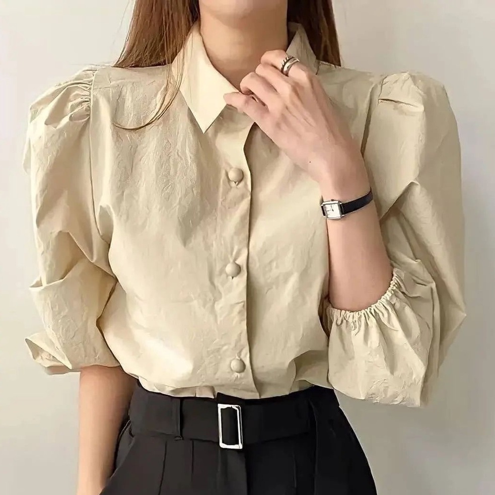 BAJU KEMEJA BLOUSE ENZY SHIRT BUSUI FRIENDLY JUMBO Wanita Perempuan Korean Style Katun Paris Rajut P