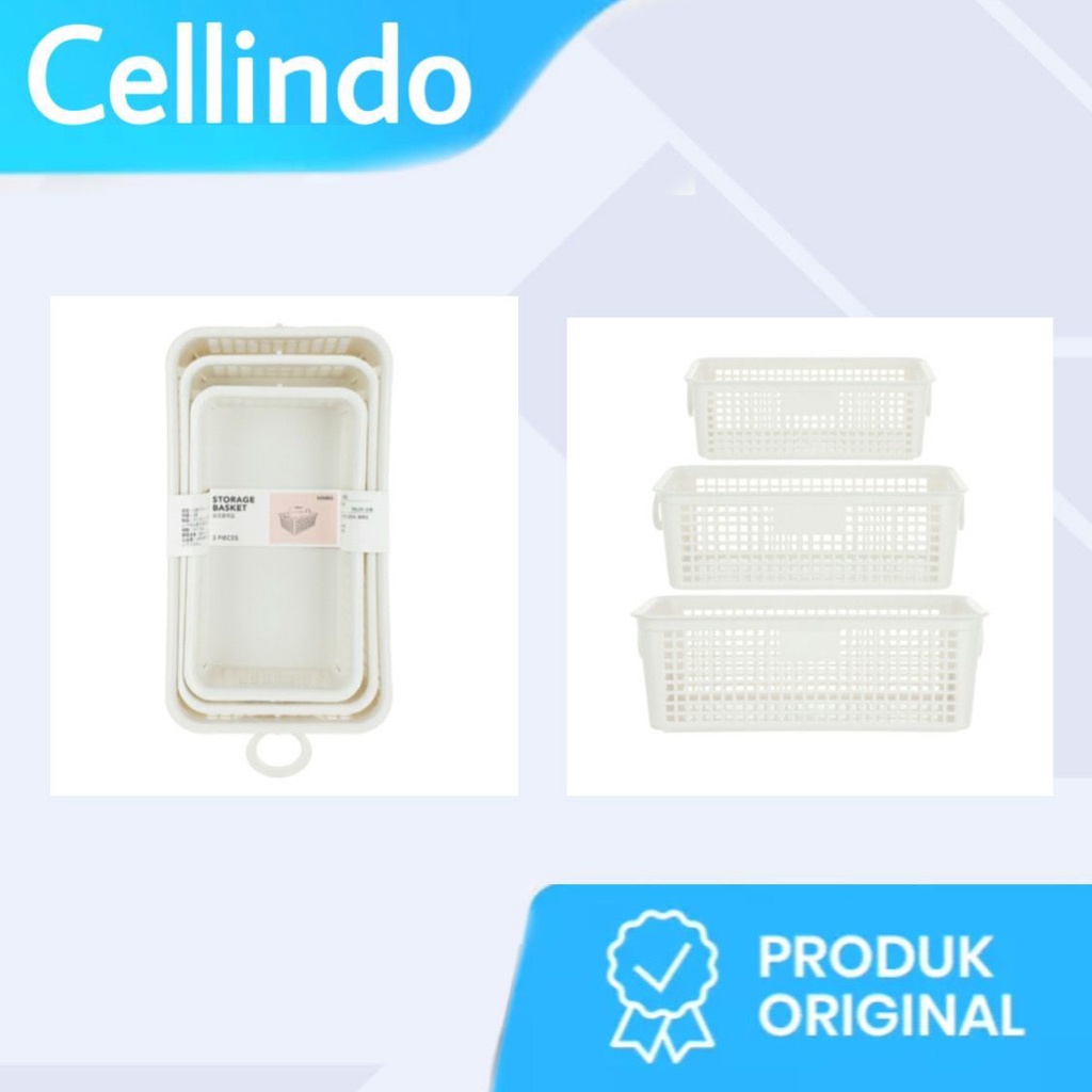 Miniso Storage Basket With Double Handle 3 Pcs Keranjang Kotak