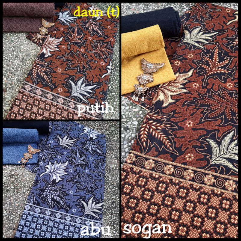 kain batik motif daun pepaya Bahan batik seragam sogan batik abu unisex hmt