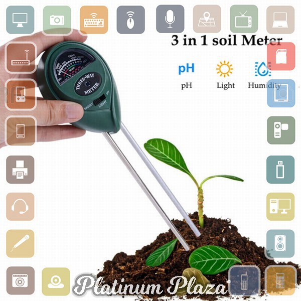 HEDAO Alat Pengukur 3 in 1 Temperature &amp; Kelembaban Tanah Soil Moist PH Analyzer - TL`1BVY12-- Black