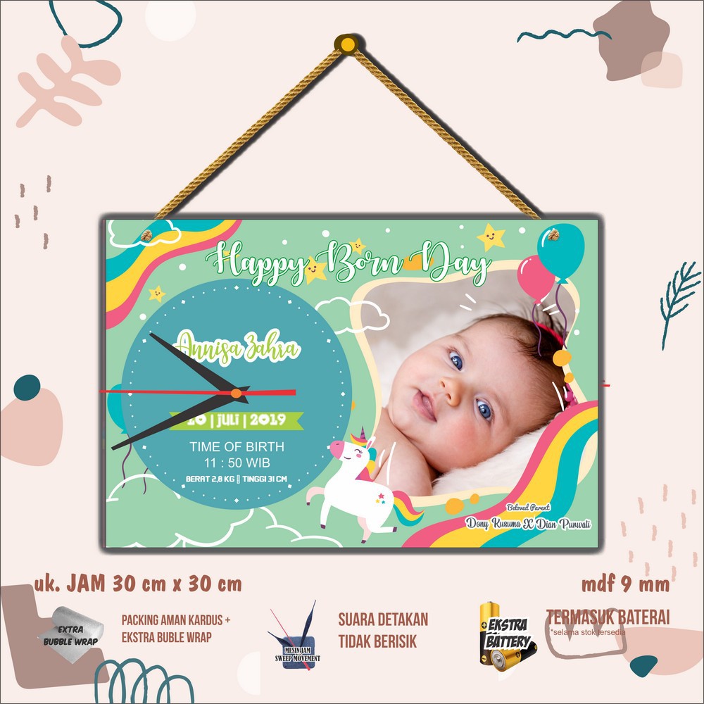 jam biodata anak/ jam dinding kayu custom foto anak/ bayi/ baby shower kado ulang tahun AR-S