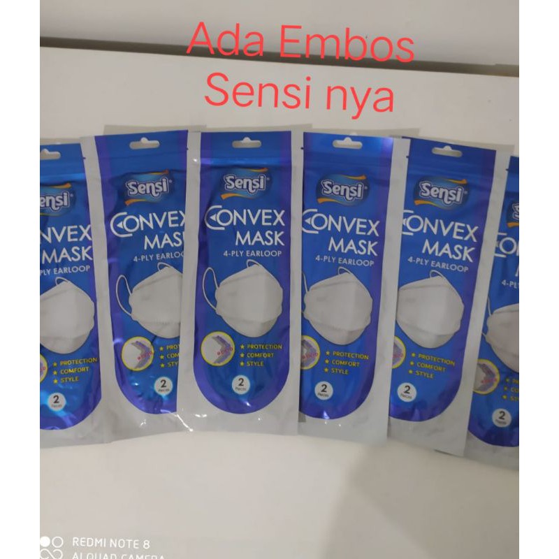 Masker Sensi Convex 4 ply Earloop Face Mask Sachet isi 2 Pcs - ( Model Evo Plusmed )