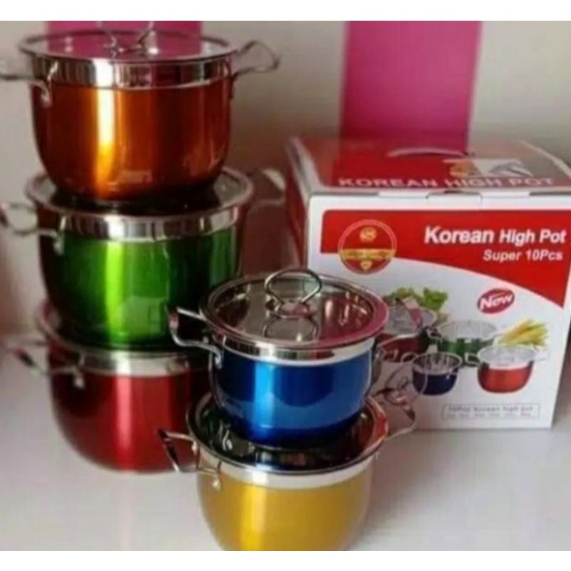 Panci Korean High Pot Double Battom • Panci Warna Tutup Kaca