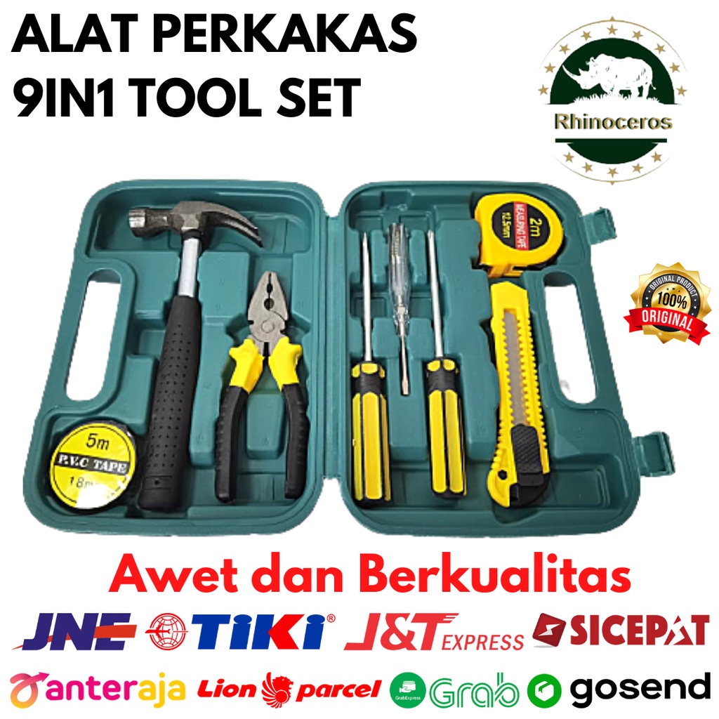 Toolkit Set Perkakas Tukang Alat Tukang 9in1 Tool Set Alat Pertukangan