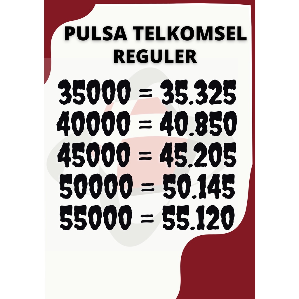 Pulsa Telkomsel Reguler 35K 40K 45K 50K 55K Simpati As dan Loop Murah