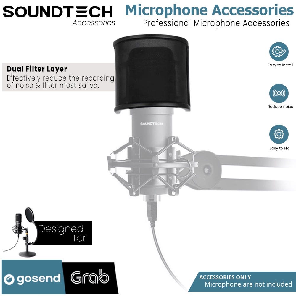 SOUNDTECH Mic Pop Filter Wind Shield U Shape Metal Mesh Mic