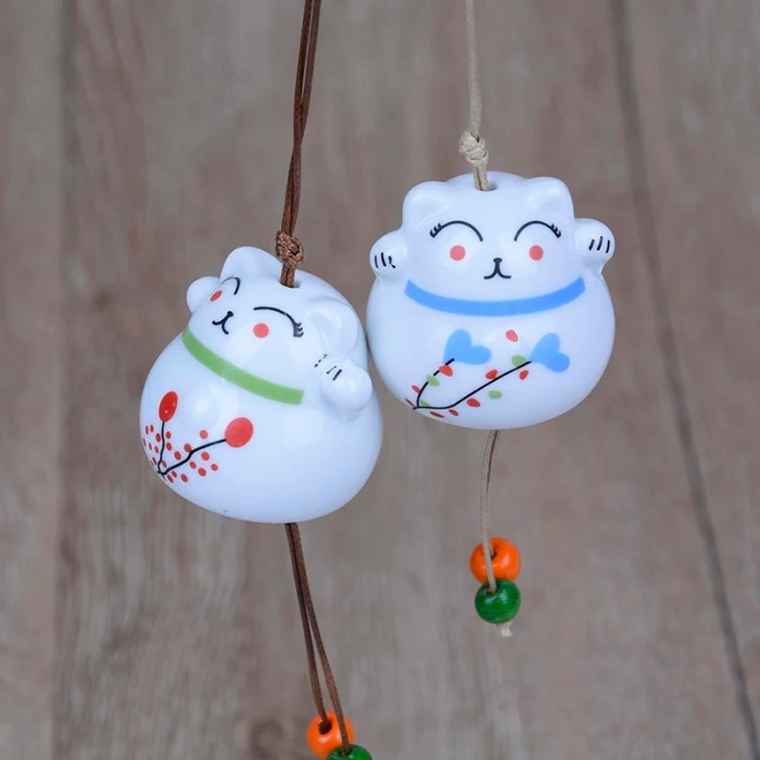 Lonceng Angin Keramik Porcelain Wind Chime Gantungan Hias Kucing