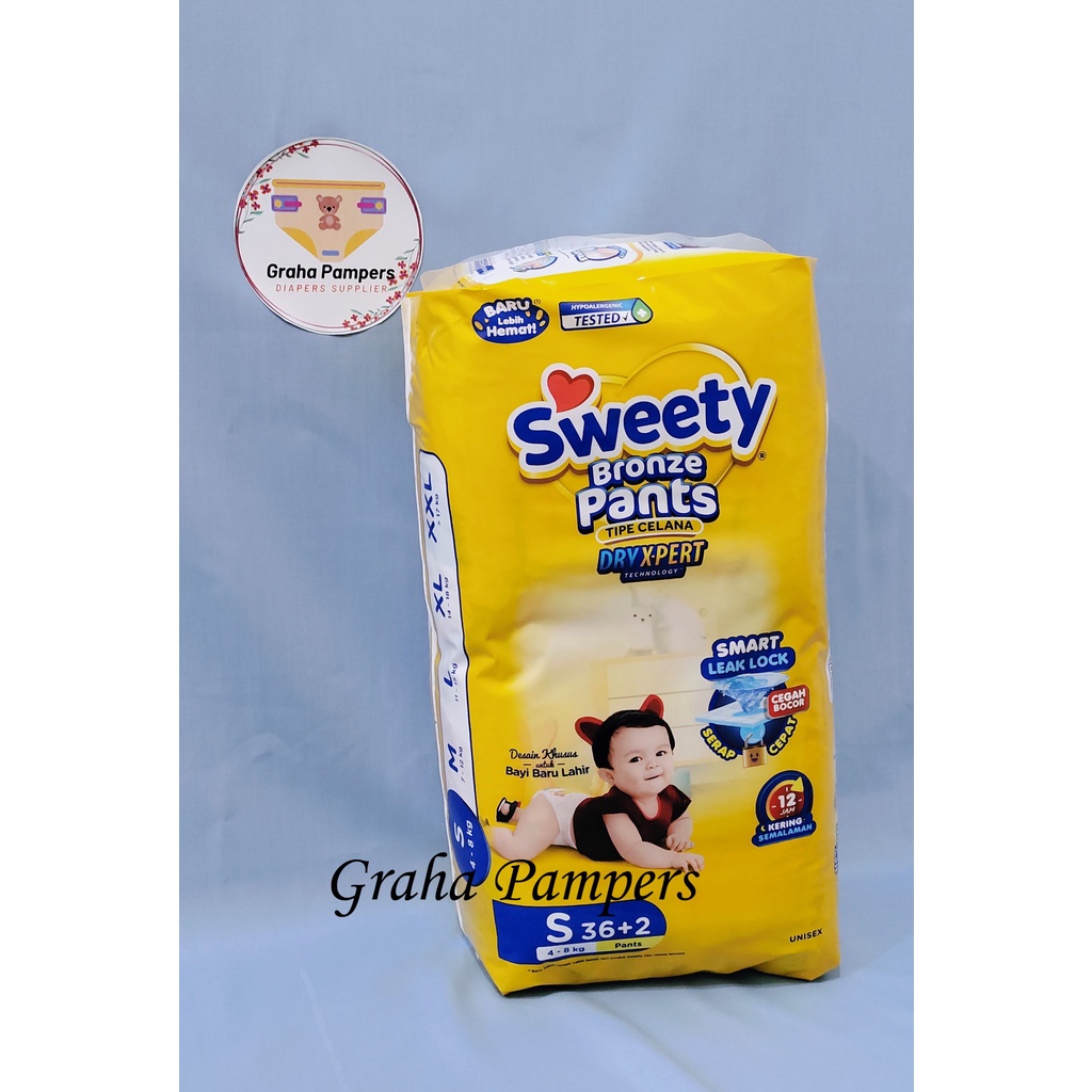 Sweety Bronze Pants S36+2 S38 / M34 / L30 / XL26 / XXL24 S M L XL XXL Popok Anak Tipe Celana sekali pakai