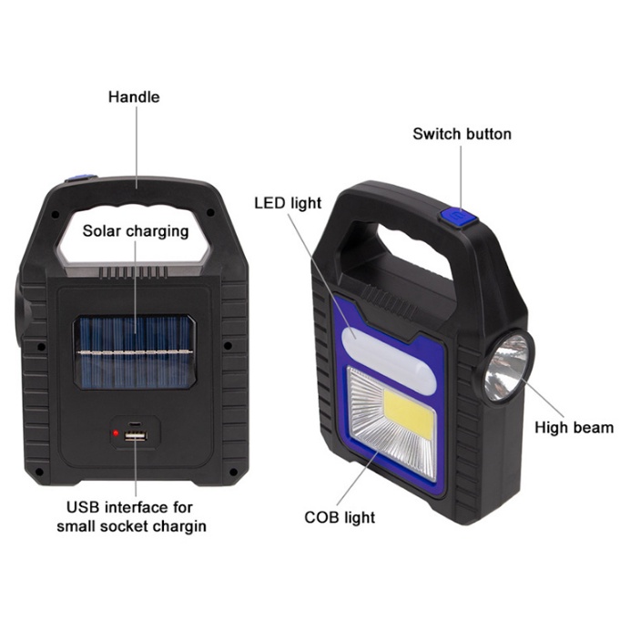 3 in 1 Solar Light USB Pengisian Rechargeable COB LED Camping Lamp Lampu Lentera Tahan Air Senter Darurat