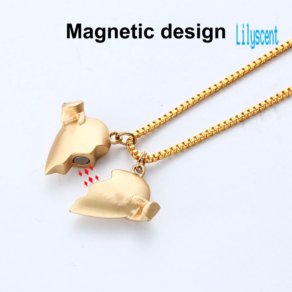 1 Pasang Kalung Liontin Bentuk Hati Bahan Alloy Magnet Untuk Pasangan