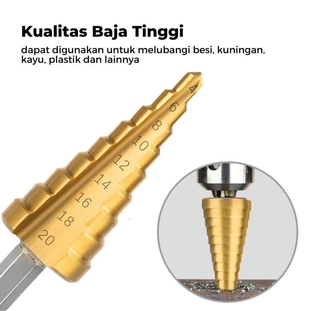 MARKETBIX Mata Bor 3 PCS Spiral Titanium untuk Besi Kuningan Kayu Mata Bor Pagoda Kerucut