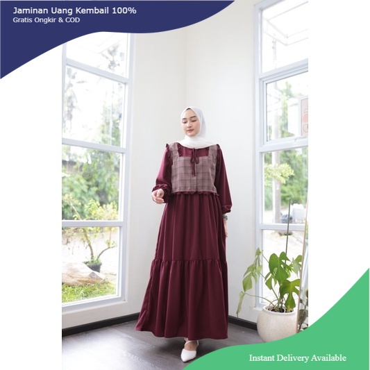 Ready DEFANI Gamis Maxy Terbaru Polos  Kombinasi Corina Sweding Linen Premium Halus Busui+/- (ld104 