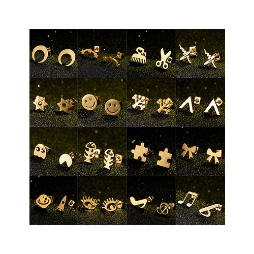 LRC Anting Tusuk Fashion Golden Stainless Steel Geometric Shape Ear Studs V83788