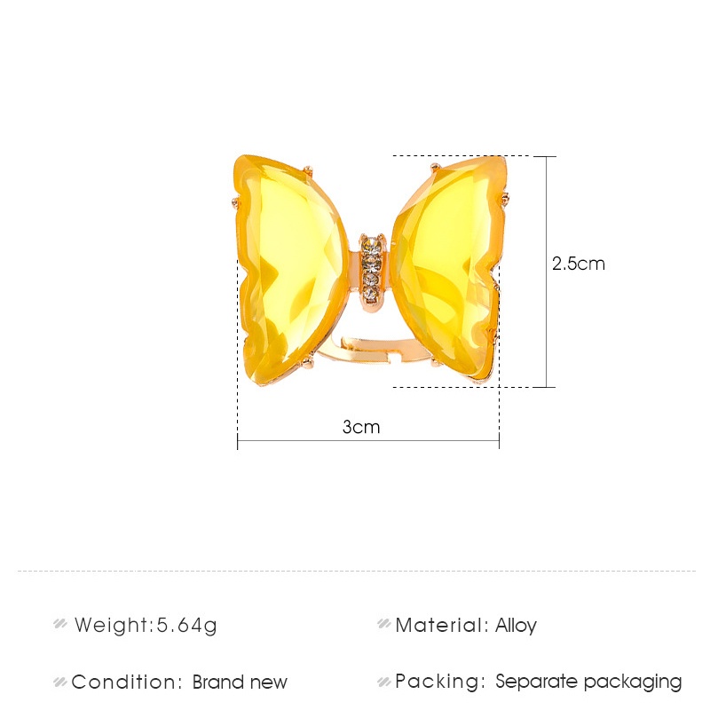 Cincin Model Terbuka Desain Kupu-Kupu Warna Permen Transparan Bahan Akrilik Gaya Korea Untuk Wanita