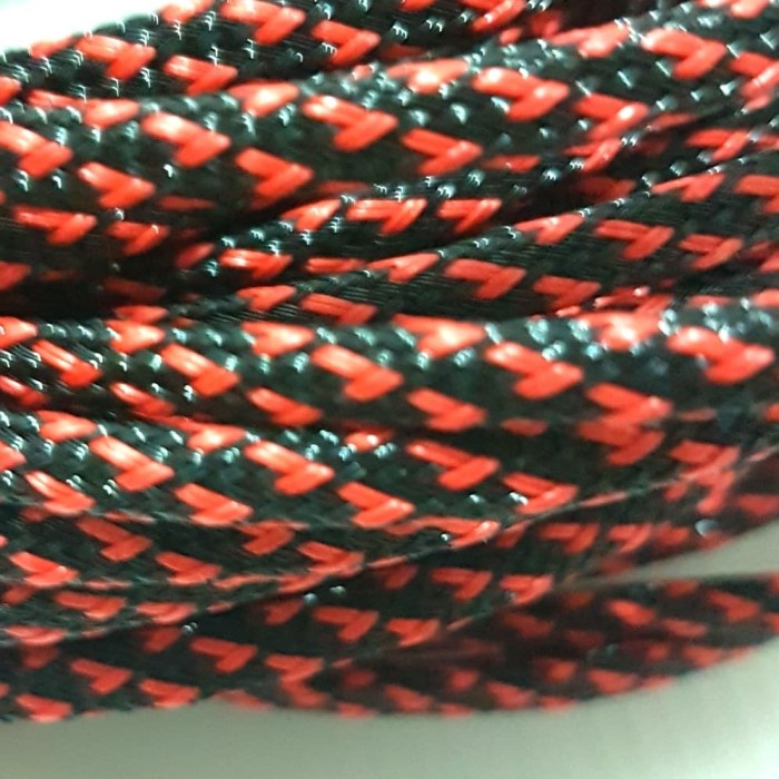 Pembungkus Kabel 8 mm Hitam Merah Cable Sleeve braided nylon