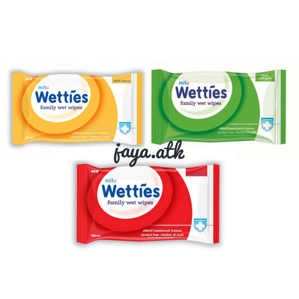 TISU BASAH ANTISEPTIK ANTI BAKTERI ANTI KUMAN VIRUS MITU WETTIES WET WIPES TISSUE BASAH 10 LEMBAR