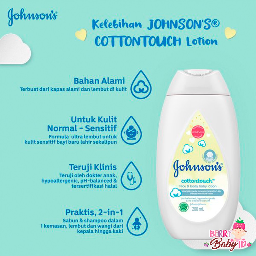 Johnson's Baby Cottontouch Face &amp; Body Baby Lotion Losion Bayi 200 ml Berry Mart