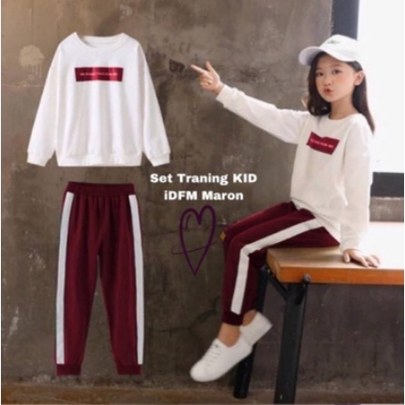 Baju Anak Perempuan Modis Terbaru 2022 Setelan training idfm kid Korea set Anak tanggung Motif Usia 