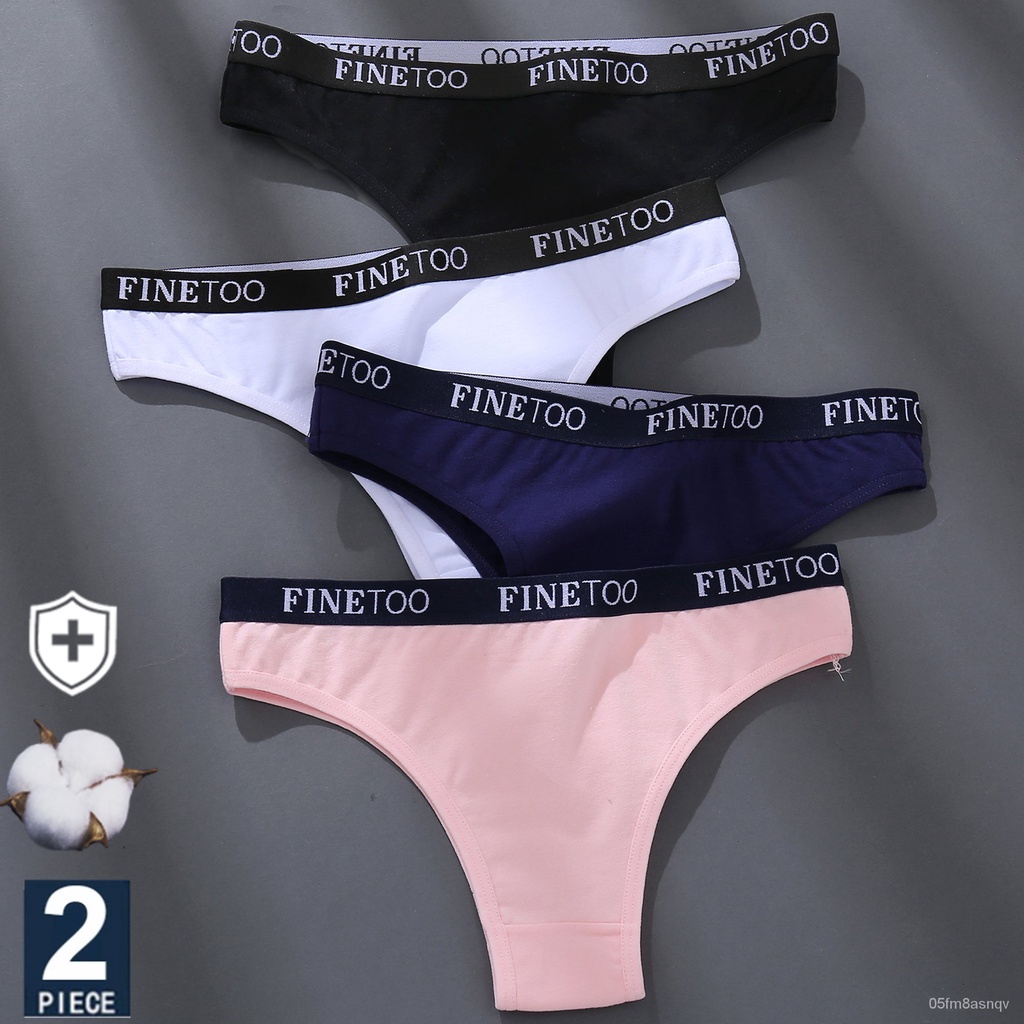 FINETOO 2PCS/Set Cotton Women Sexy Panties Letter Waisted Woman Underwear Fashion Underpant M-XL Fem