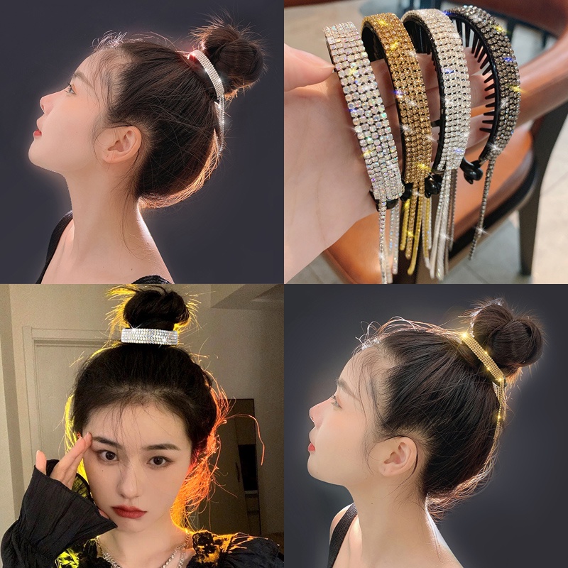 Jepit Rambut Model Cakar Rumbai Aksen Berlian Imitasi Gaya Korea Untuk Wanita