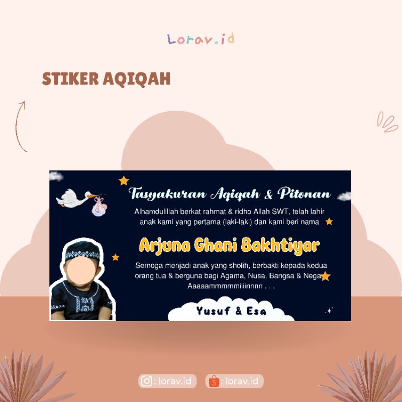 

Stiker Aqiqah - lorav.id - undangan pitonan - stiker acara