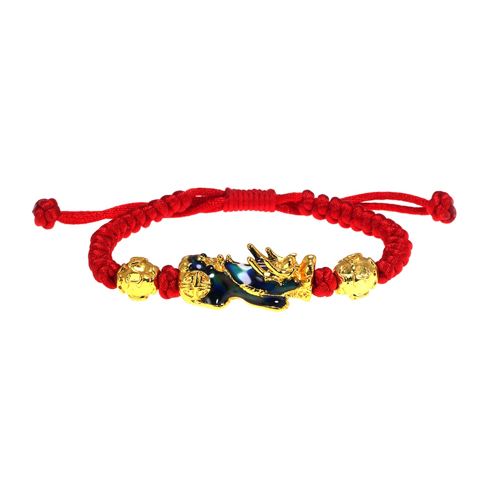 Gelang Tali Kepang Elastis Hias Manik-Manik Keberuntungan Warna Emas Hitam Untuk Unisex